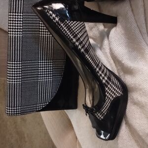 🅽🆆OT STYLE & CO Black & White Houndstooth Open-Toe Heels Bow w/Purse